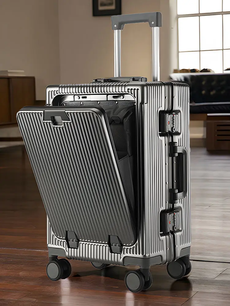 2026 new front opening luggage compartment, multifunctional business travel suitcase, sturdy passenger boarding suitcase