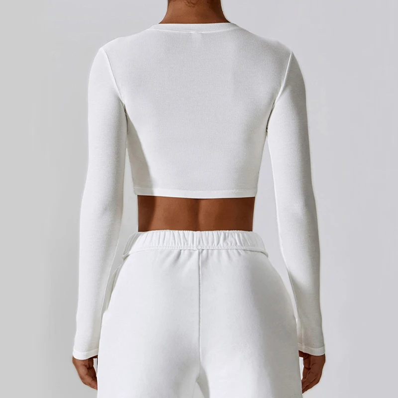 VITALINOVO Ribbed Crew Neck Cropprd Gym Yoga Tee Shirt Lightweight Basic Crop Tops Slim Fit Long Sleeve Workout Shirts for Women