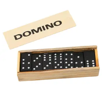 Domino Set Classic Board Game Toy Family 28pcs Wooden Domino Plate in Portable Case for Aids Early Learning Children Educational