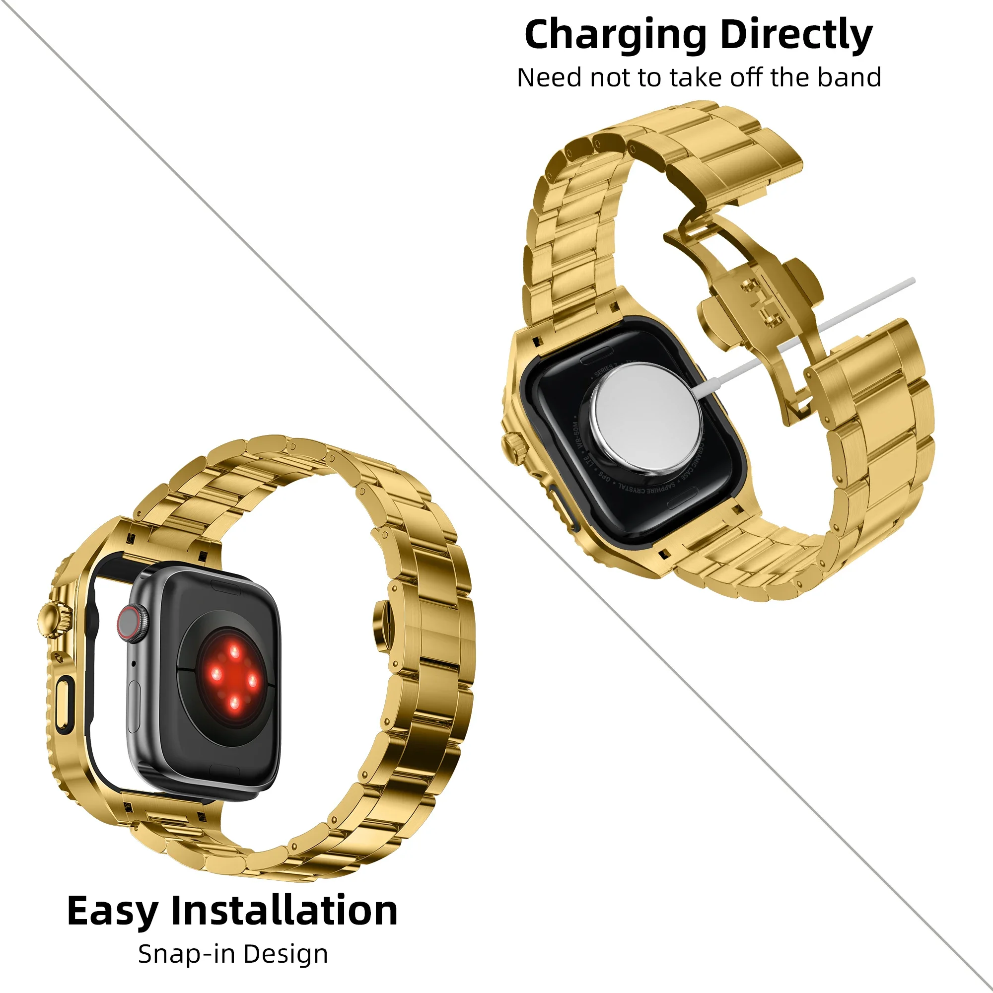 Kit di modifica in acciaio inossidabile per cinturino Apple Watch 45mm 44mm cassa in metallo lunetta cinturino in gomma per Iwatch serie 9 8 7 6 SE 5 4