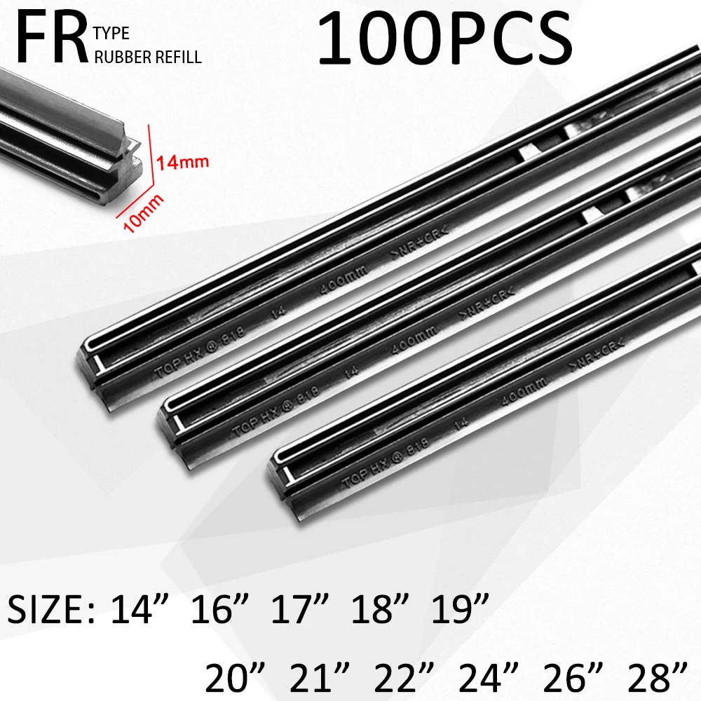 100pcs Auto Windscreen Car Wiper blade Strips Vehicle Insert Rubber Strip FR 10mm 14