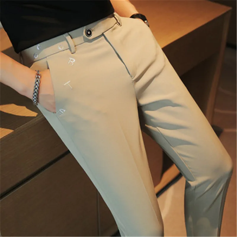 

Men Dress Suits Pants Ankle Length Slacks Slim Fit Elegant Men's Formal Trousers Costume Homme Social Trousers Male Clothes 2023