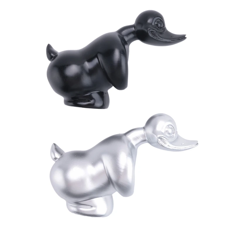 2 Piece 3D Chromed Angry Duck Hood Ornament, Silver & Black Resin Fun Front Hood Car Sticker