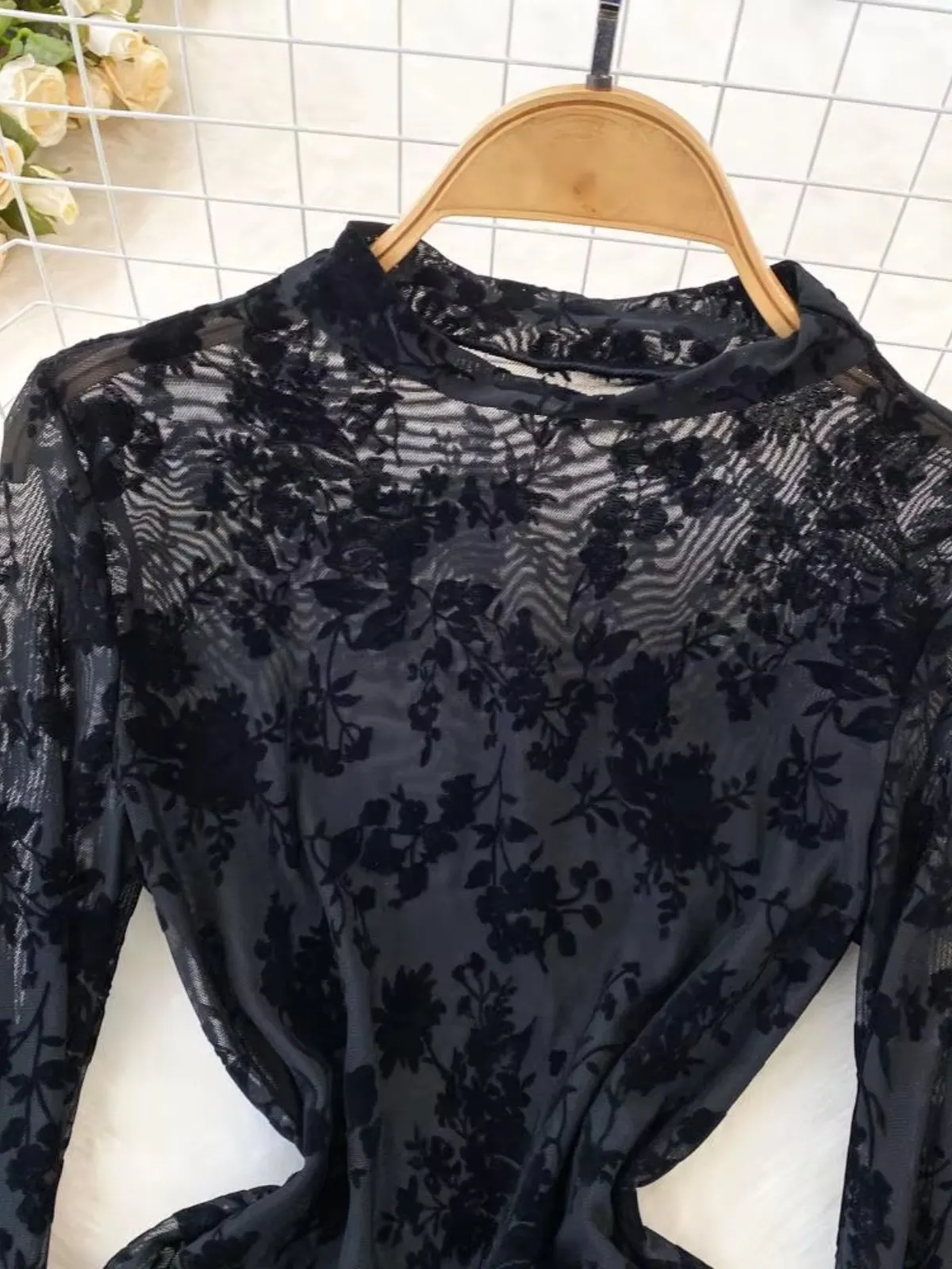 ssTss Spring Autumn Fashion Black Floral See Through Mesh Bodysuits Women Sexy O Neck Long Sleeve Slim Club Party Body Tops