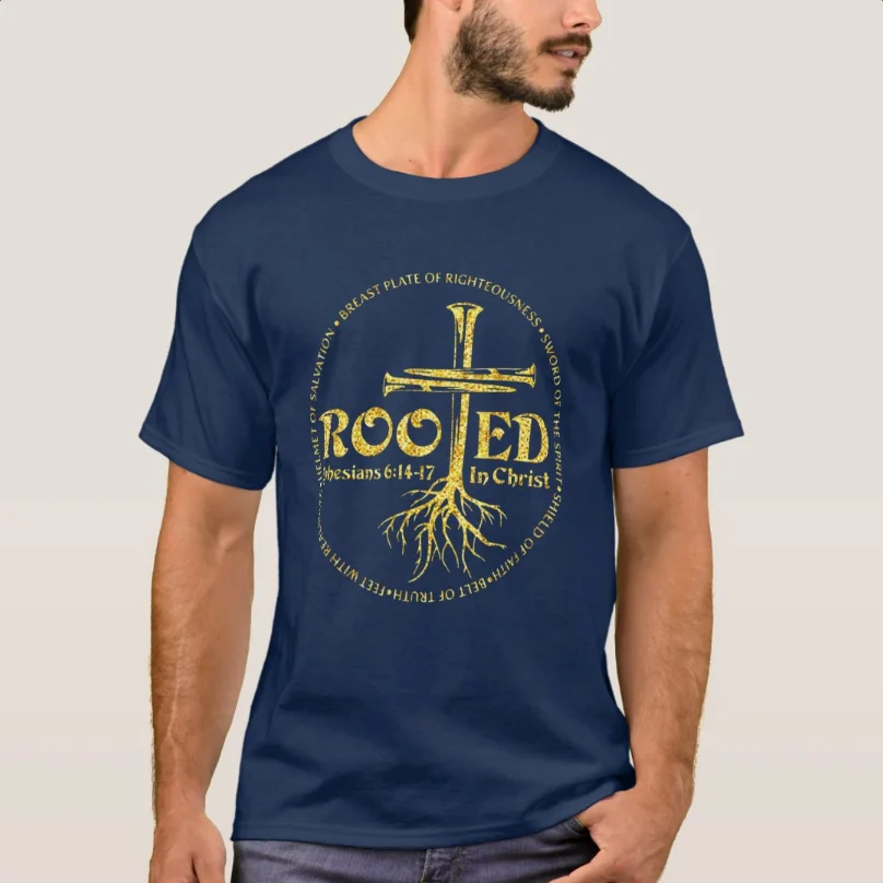 Rooted In Christ Breastplate of Righteousness Christian T-Shirt 100% Cotton O-Neck Short Sleeve Casual Mens T-shirt Size S-3XL