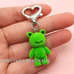 1 Pcs 3D Plush Frog Keychains for Women Lovely Green Key Chains Handmade Animal Key Rings New Year Gift for Girls
