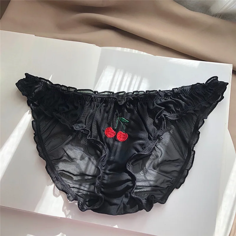 Women Sexy Panties Lace Underpants Low-waist Panties Fruit Embroidery Perspective Briefs Female Hot Underwear Lingerie