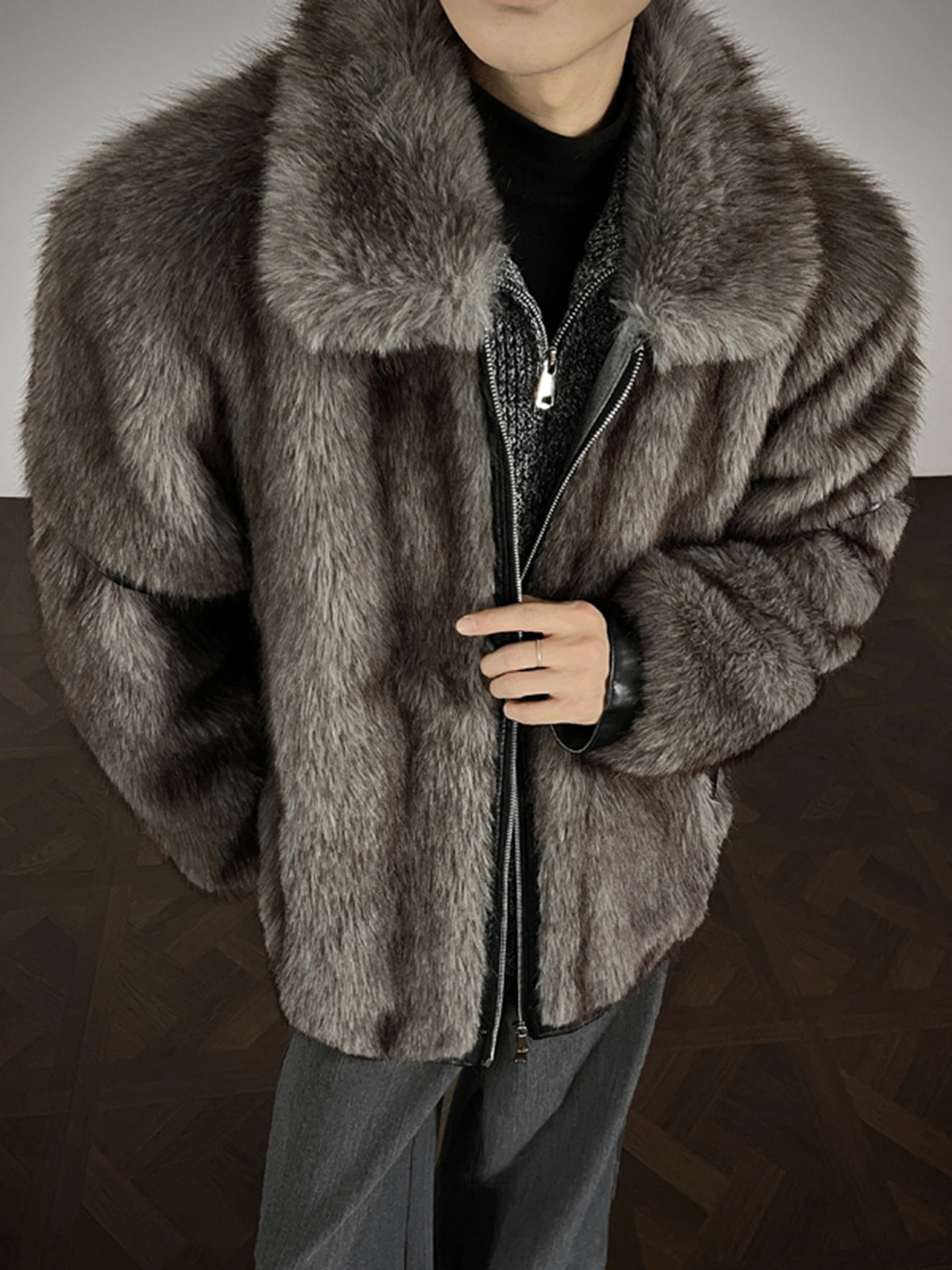

Fur Cotton Jaet Men's Winter Thiened ort American Sle Coat Inteated Leather And Fur Cotton Apparel