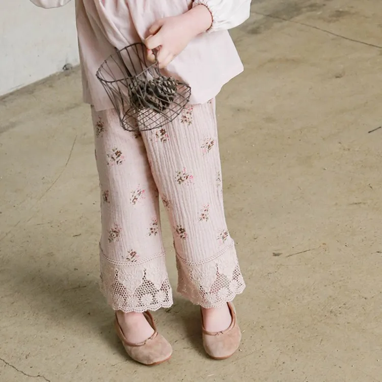 2024 Autumn Korean Children\'s Clothing Girls\' Fashion Lace Floral Casual Pants girls pants