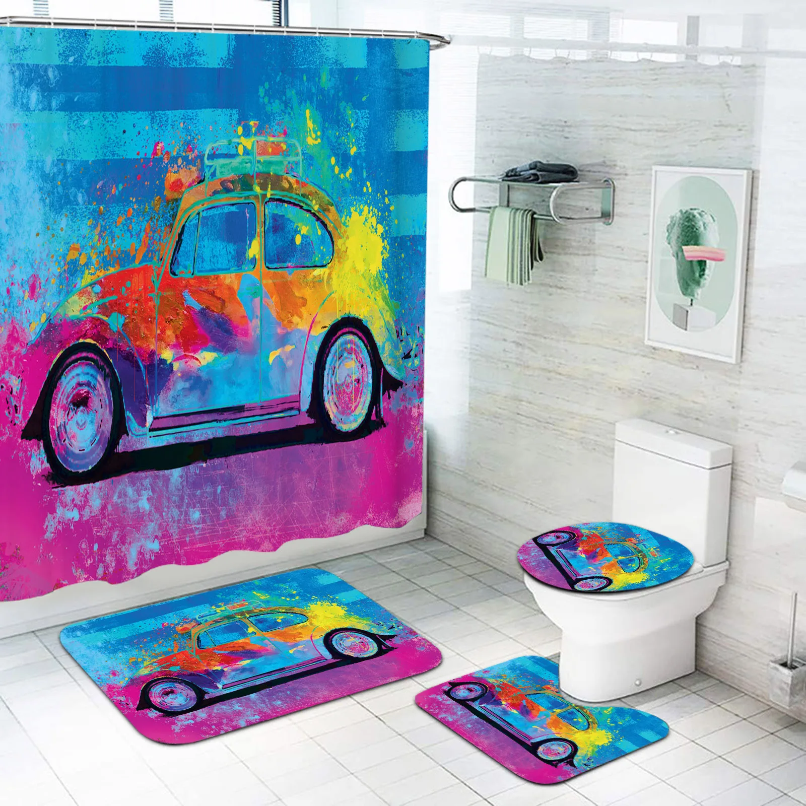 

Водонепроницаемая шторка для душа с рисунком граффити-жуков, милый дизайн, для ванной комнаты, роскошный комплект, аксессуары для ванной комнаты