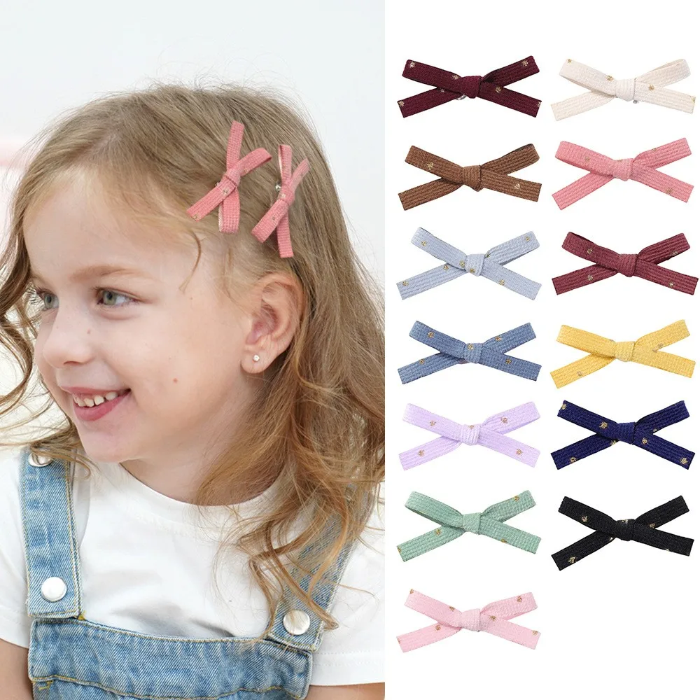 60pc/lot New Gold Spot Hair Clips Baby Girls Gold Stamped Bowknot Hairpins Corduroy Bow Barrettes for Kids Hair Accessories Bulk