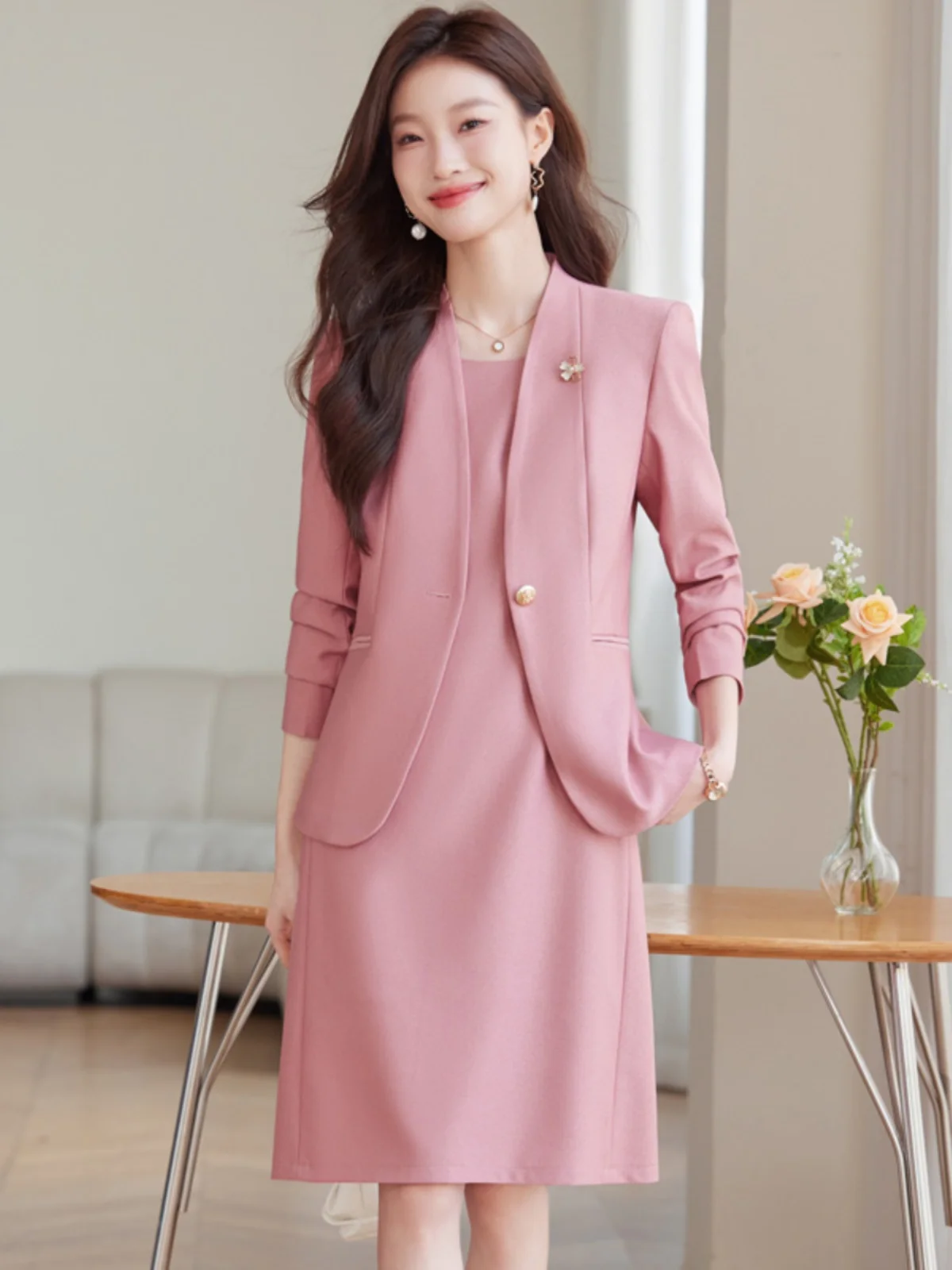 

Ele Nel Suit Dr Set for Beau Therapists Front Desk Reception Profional Workwear Long Sve Polyester