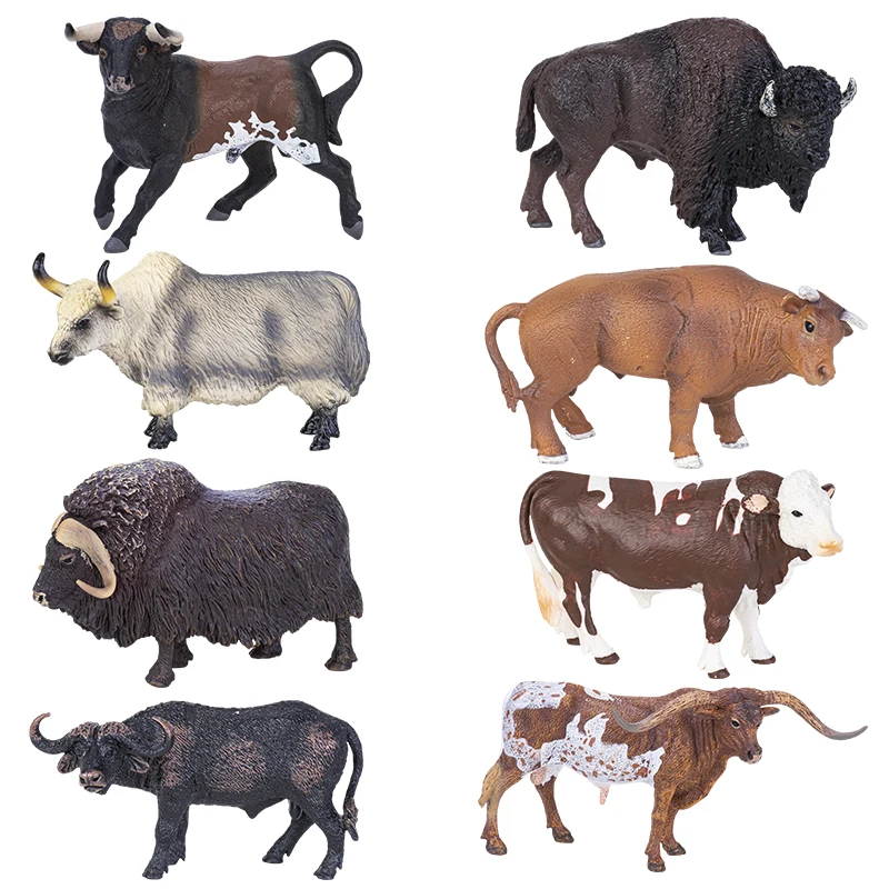 Figuras de acción de animales de granja, colección de Pvc, juguete educativo temprano, regalo para niños, leche, vaca, aves de corral, ganado, pantorrilla, Toro, Bison, OX