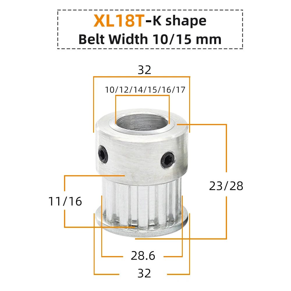 Ruedas de polea de 18 dientes XL 18T paso 5,08mm orificio de diente trapezoidal 5/6/6,35/8/10/12mm ancho de correa de distribución 10/15mm polea de aluminio