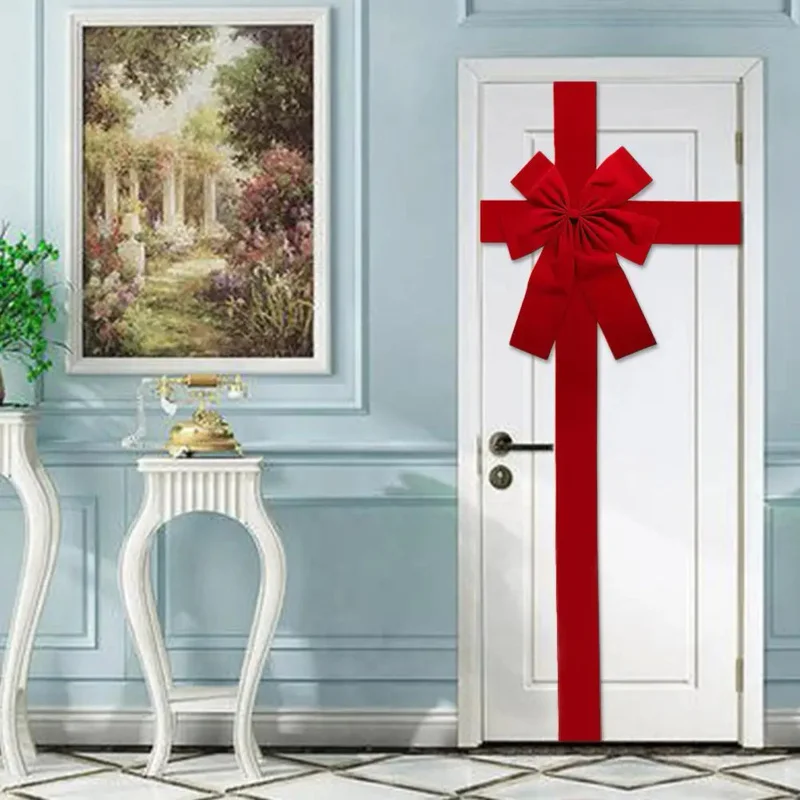 1pc Big Ribbon Bow Christmas Supplies Bow Front Door Decorations Hanging FrontDoor Red Bows Supplies Home Ornaments NewYear 2025