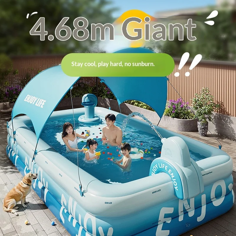 Piscina Familiar Inflable Grande y Gruesa, Bomba de un Botón, Inflado Rápido, Portátil, para Patio Trasero, Adultos y Niños, PVC Resistente
