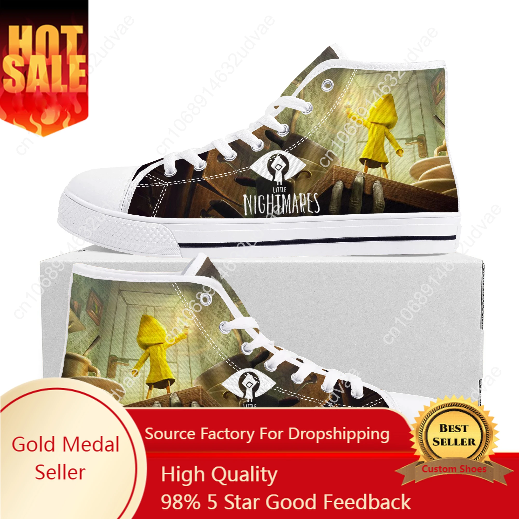 Game Little Nightmares Anime High Top Sneakers High Quality Mens Womens Teenager Canvas Sneaker Casual Couple Shoes Custom Shoe