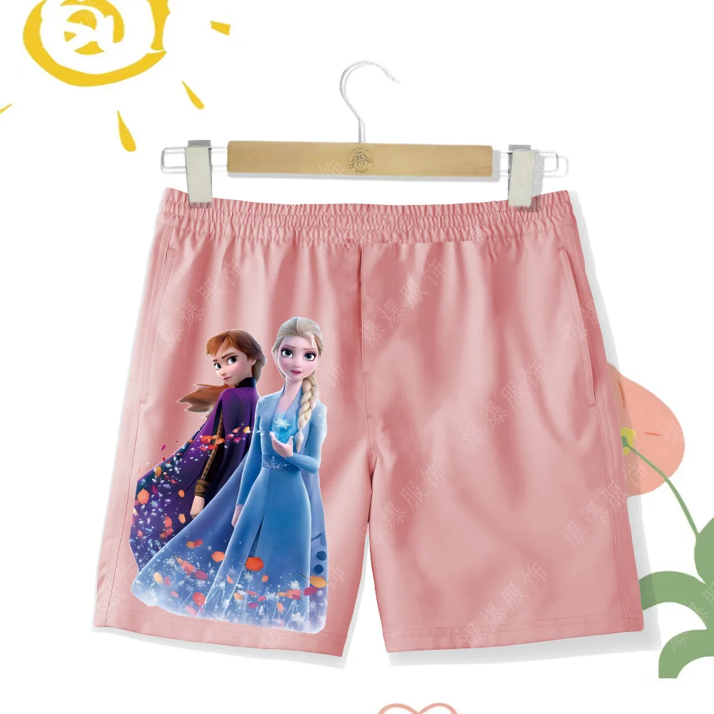 Disney Girls Beach Pants Costume Elsa Anna Princess Printed Kids Boys Girls Casual Shorts Cartoon Casual Shorts Beach pants