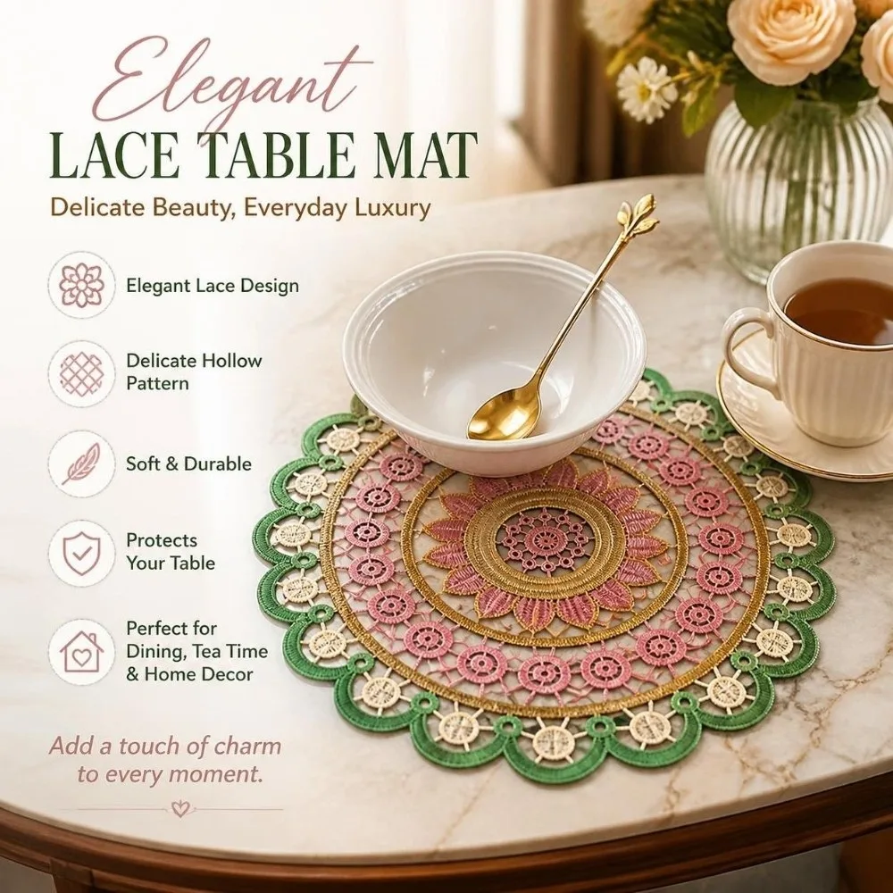 Vintage Embroidery Lace Doily Placemat Mandala Colorful Embroidered Table Doily Round Hollow Table Cup Mat Home Decor