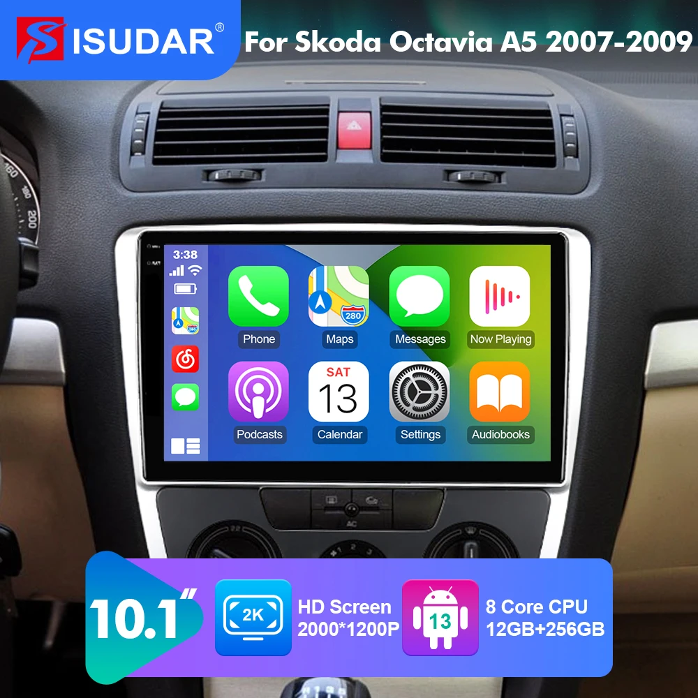 

ISUDAR QLED Android 10 Radio For Skoda Octavia A5 2009 2010 2012 2013 GPS Car Multimedia RAM 8GB CANBUS 4G DSP USB No 2din