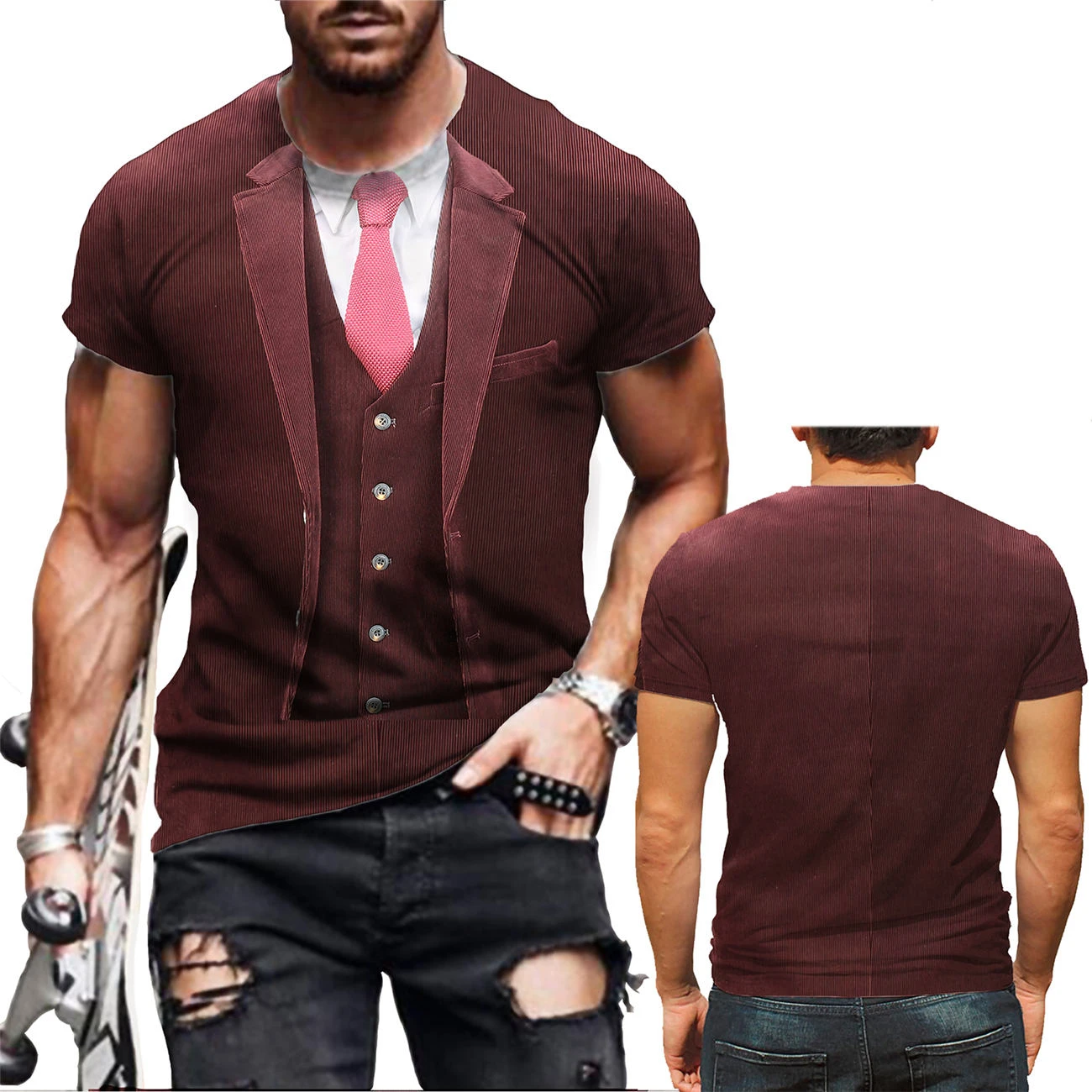 Mens wear funny fake suit 3D T-shirt tuxedo bow tie 3D printed t shirt for men 2022 summer fashion  street fake suit T-shirt men