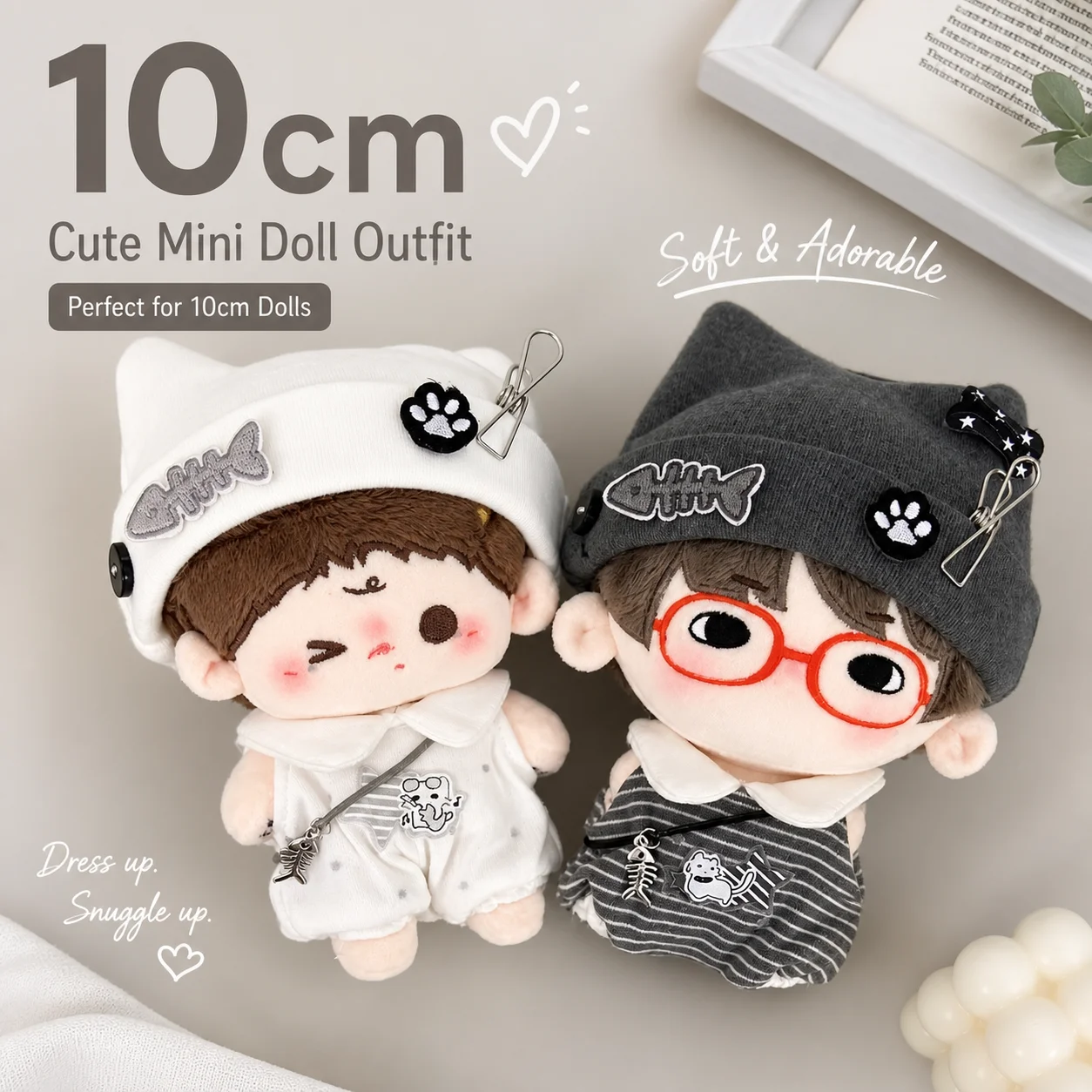 10cm Cotton Doll Clothes Black And White Kitten Costume Set Super Cute Punk Cat Style No Attribute Doll Replacement Outfit