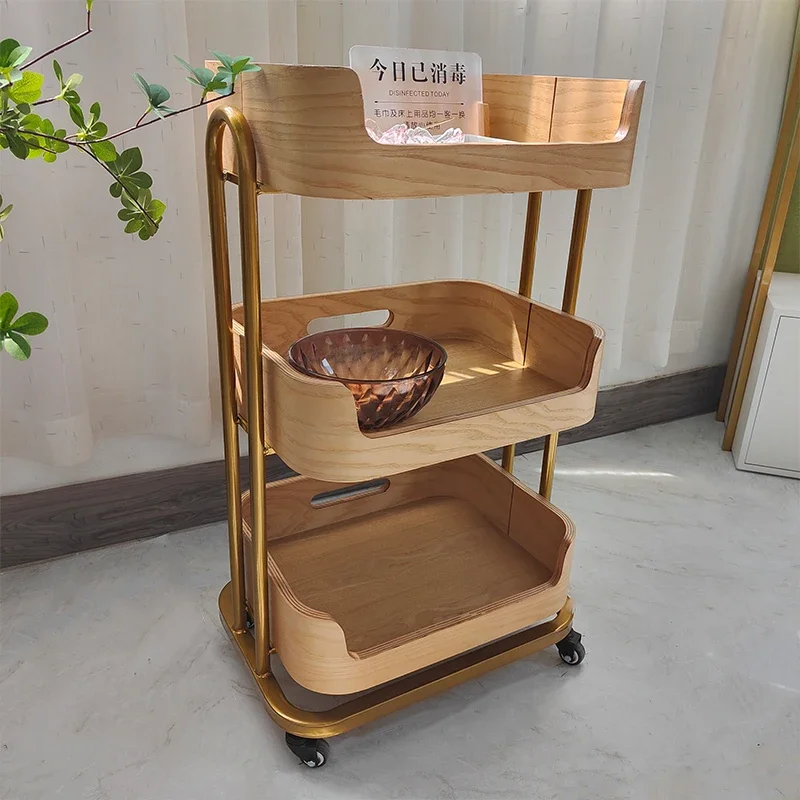 Light Luxury Beauty Salon Storage Rack Solid Wood Multi-layer Tool Cart Convenient Salon Trolley Practical Aesthetic Trolley