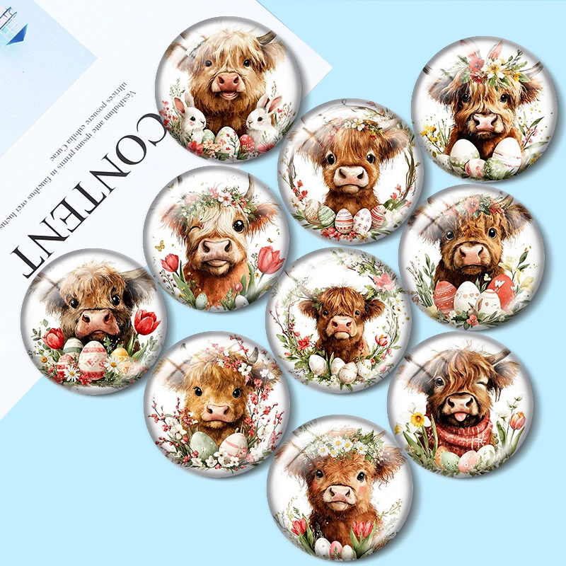 

Watercolor Easter Cow 12mm/18mm/20mm/25mm glass cabochon bracelet pendant rings for jewelry demo earrings back Making findings