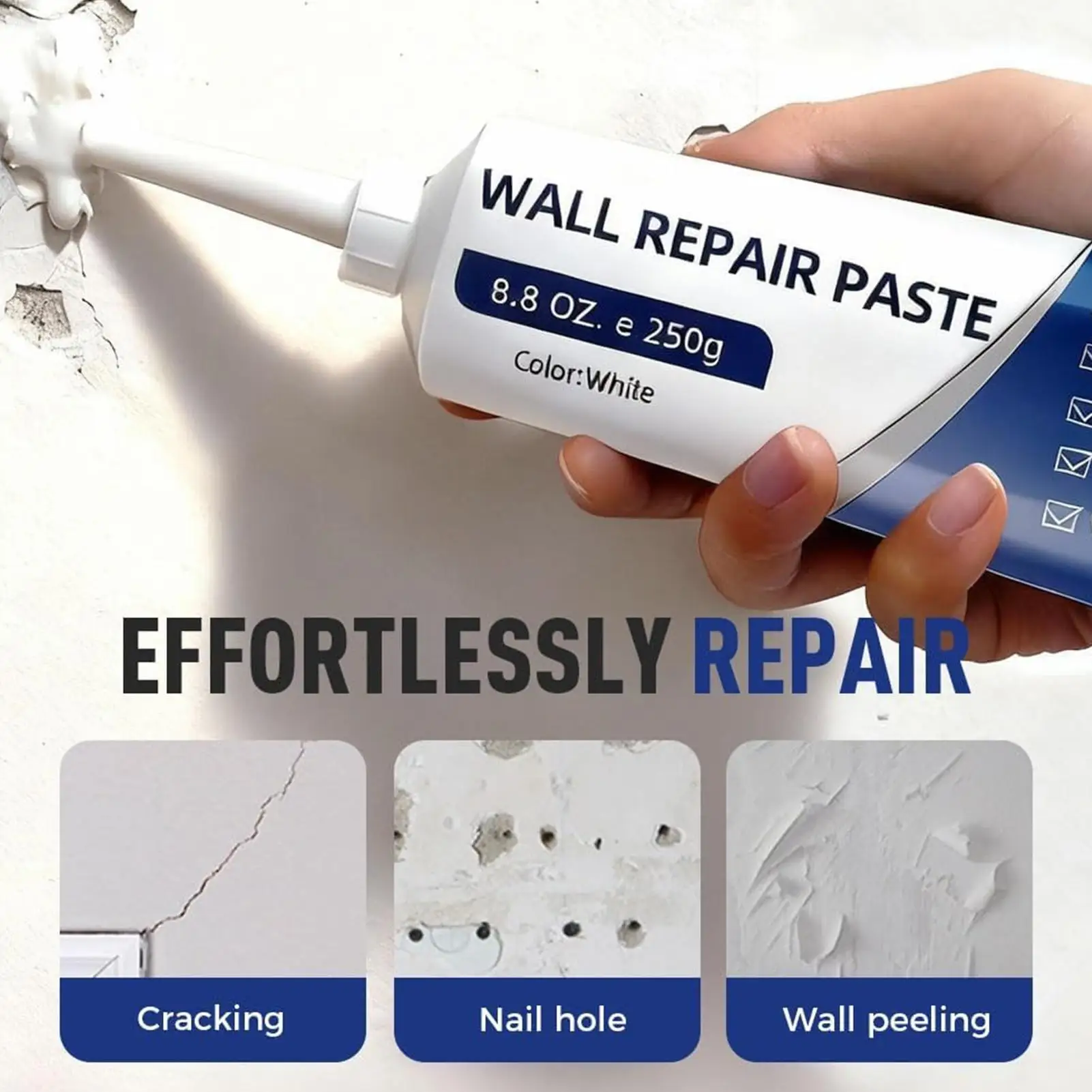 Drywall Repair Kit with Scraper Wall Hole & Crack Filling Paste Quick-Drying Mending Agent Mold Resistant Home Restoration Tool