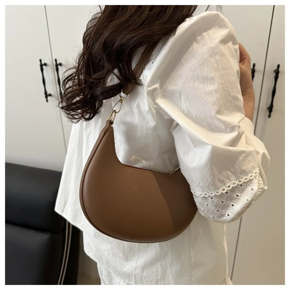 

Casual PU Leather Shoulder Bag Moon-shaped Solid Color Underarm Bag Large Capacity Tote Handbag Women