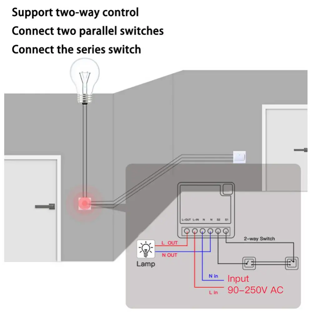 Mini interruptor de luz inteligente Tuya, WIFI, 2 vías, Control remoto, Alexa, Alice Home, Smart Life