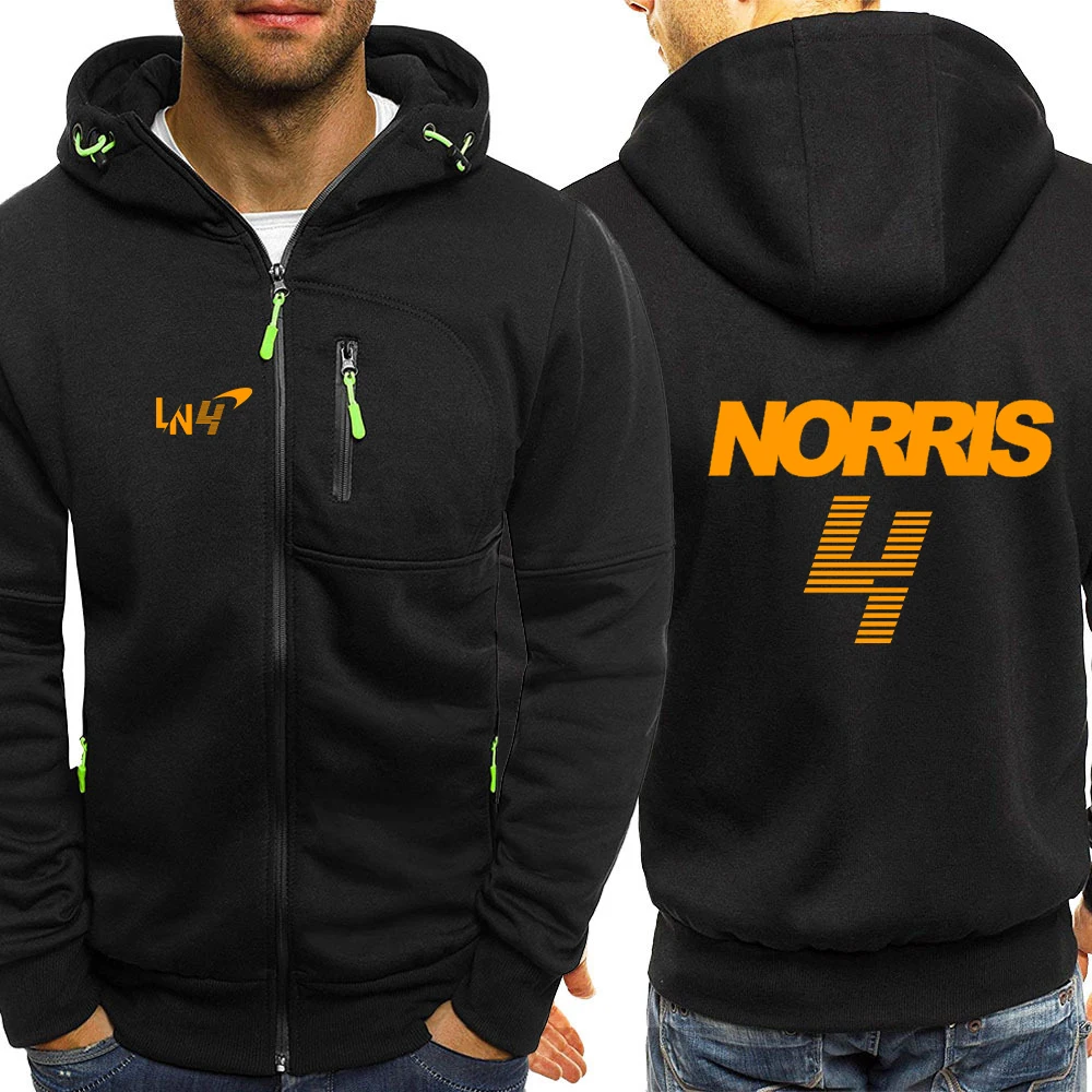 2024 Spring Autumn Men's Lando Norris 4 Logo Print High Quality Long Sleeve Pocket Zip Design Hoodies Cardigan Hooded Sweatshirt