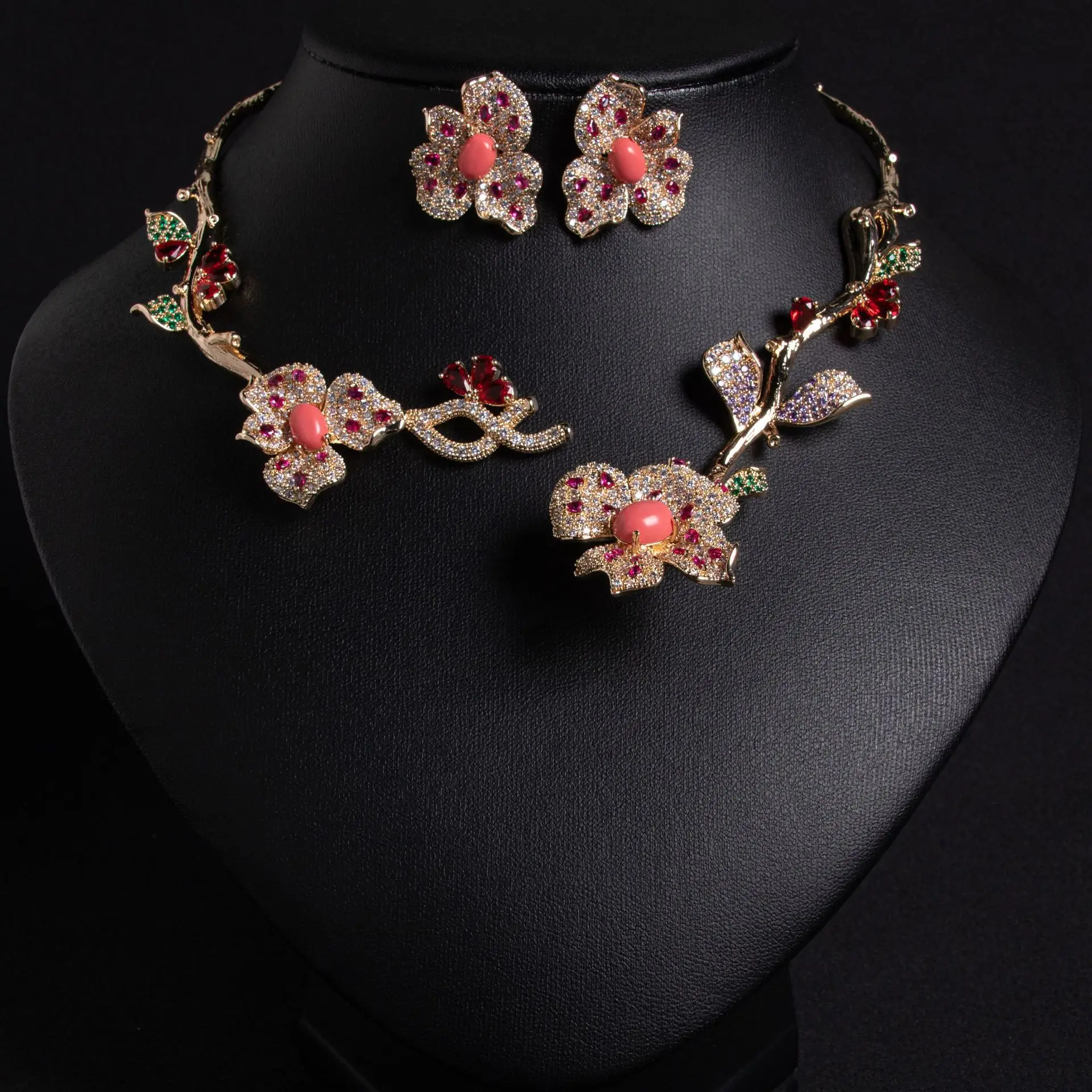 New fashion stereo flower necklace and earrings fashion jewelry set for women's wedding prom dress accessories gift M-1131