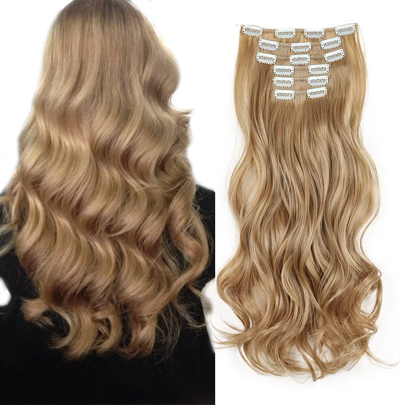 

Clip In Synthetic Hair Extensions Long Wavy 6PCS With 16 Clips Invisible Clip Thick Hairpieces Soft Full Head For Women