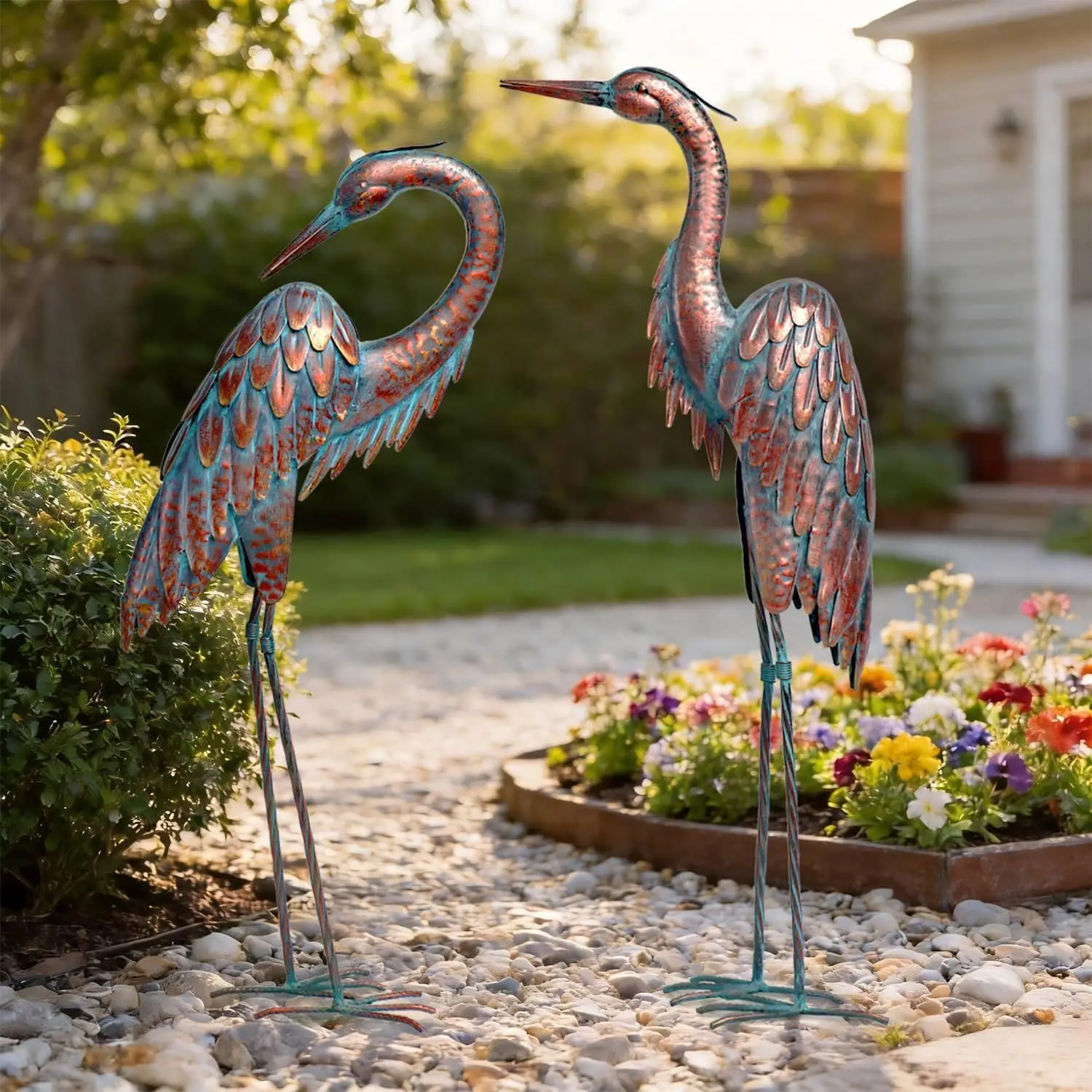 Heron Crane Metal Garden Statue Sculpture Outdoor Yard