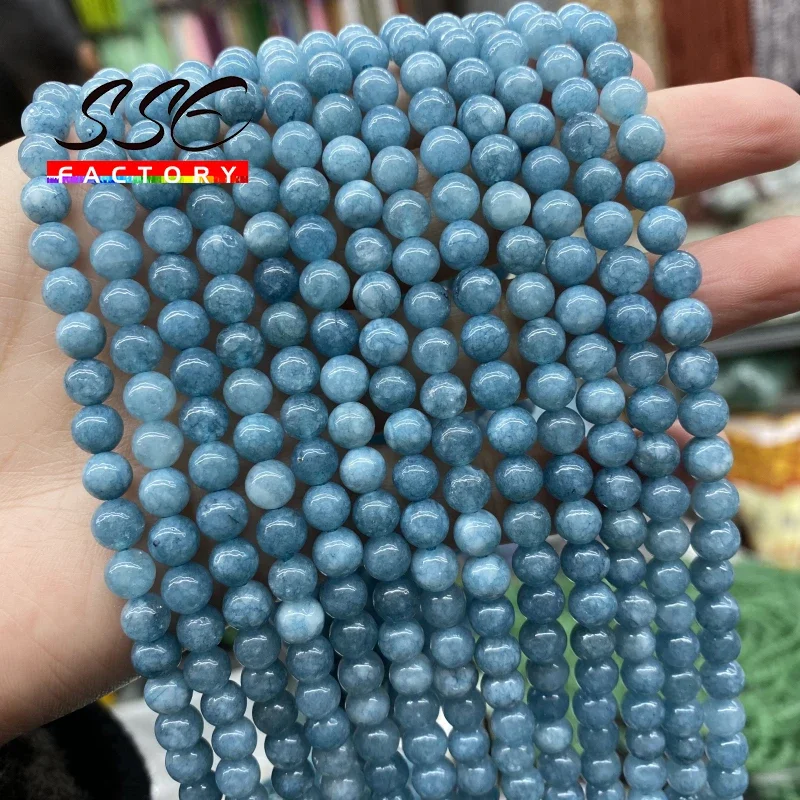 Natural Gem Blue Chalcedony Aquamarines Angelite Beads Stone Round Loose Beads 4 6 8 10 12mm For Jewelry Making Diy Bracelets15\