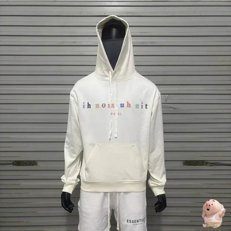 

2024 Top Quality Rainbow Letter LOGO IH NOM UH NIT PARIS Hoodie Hooded Men Women Pullovers Black White Oversized Sweatshirts