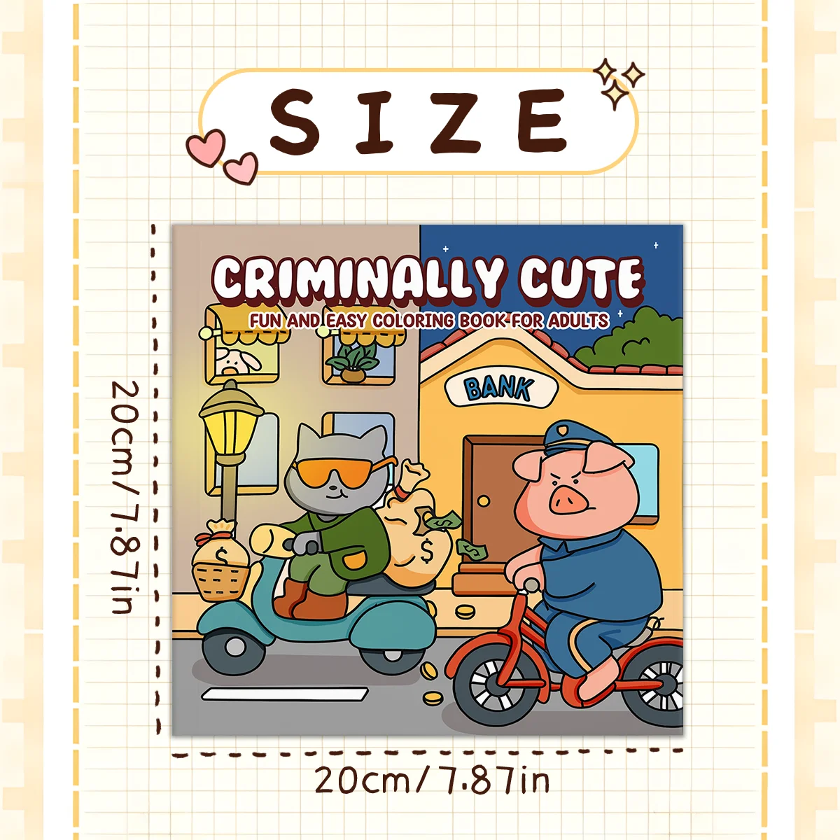 CRIMINALLY CUTE FUN E FACILE Libro da colorare per studenti, adolescenti e adulti, quaderno per schizzi che raffigurano varie scene di crimine