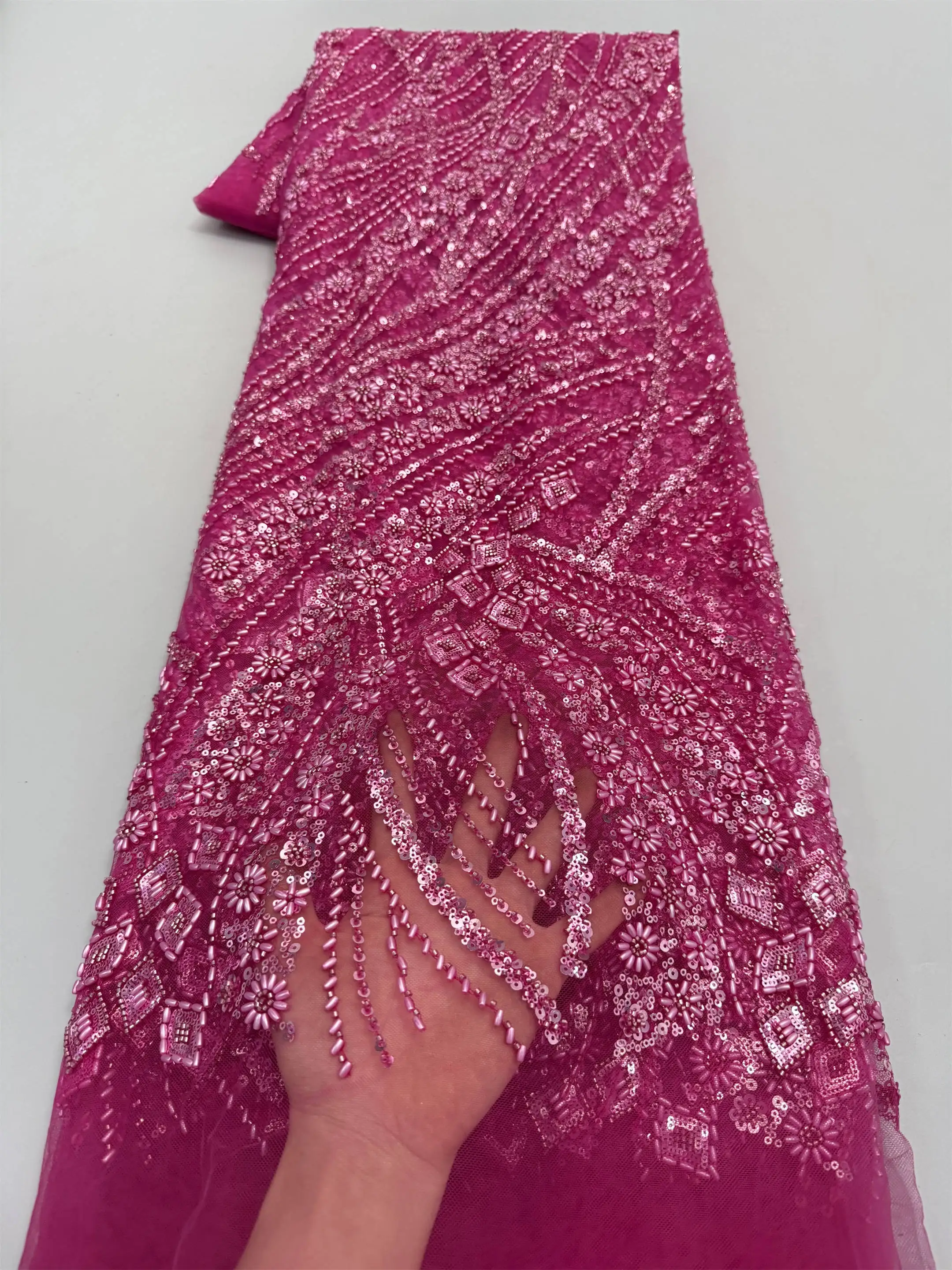 

African Lace Fabric 2026 High Quality Elegant Lace Nigerian Sequins Embroidered French Tulle Beads Lace Fabric for Sewing