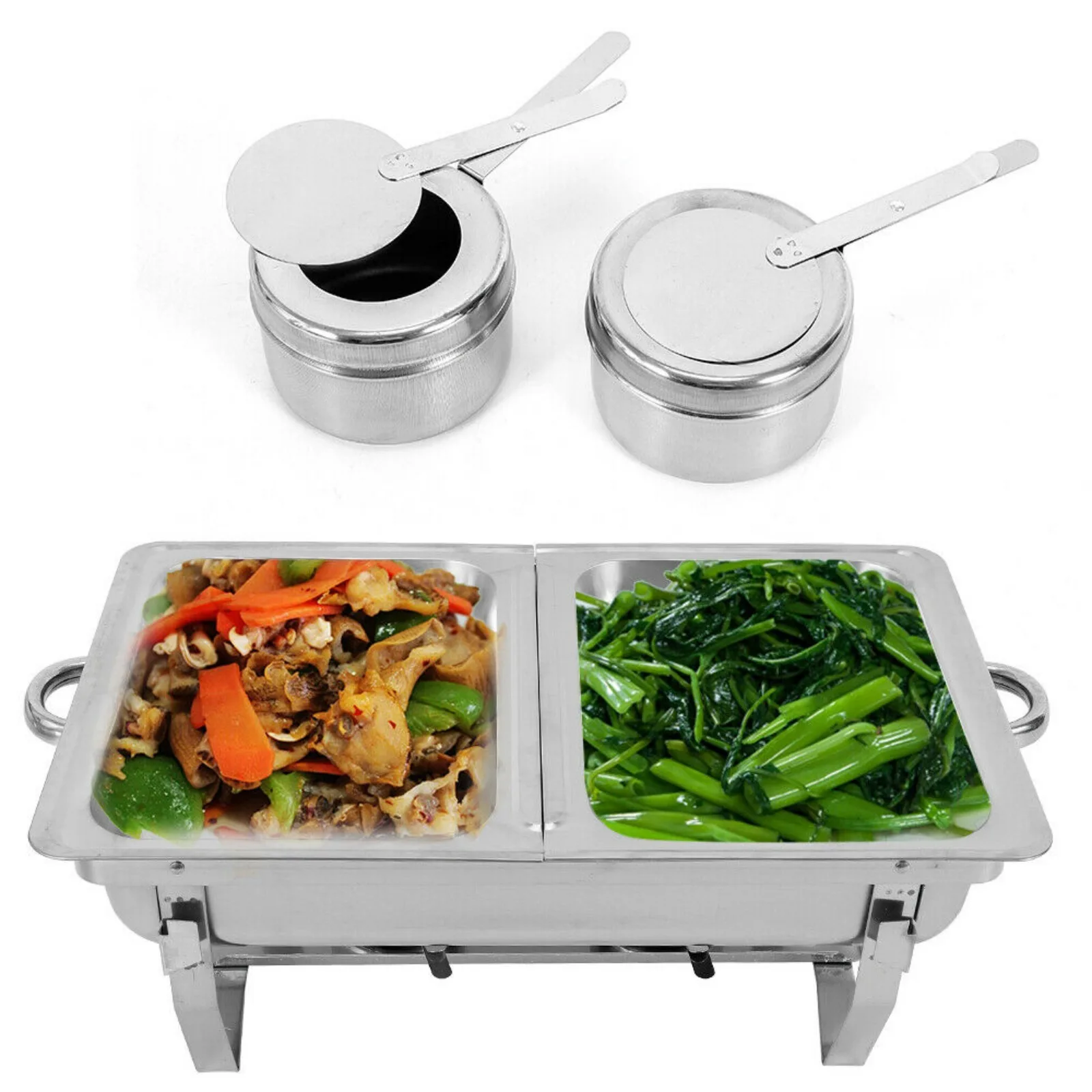 

Dual Compartment Chafer Set: Premium Stainless Steel Buffet Warmer with 2 Food Pans & Water Pan for Catering, Banquet, Wedding