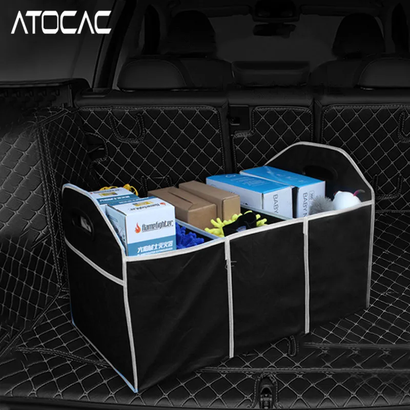 Car Trunk Organizers Portable Storage Box Large 3 Divided with Pockets Handle Collapsible Auto Waterproof Foldable Vehicles Case