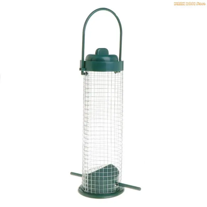 K1AE Bird Feeder with Perch Metal Mesh Tube Suet Ball Fruit Bird Feeders for Outdoor