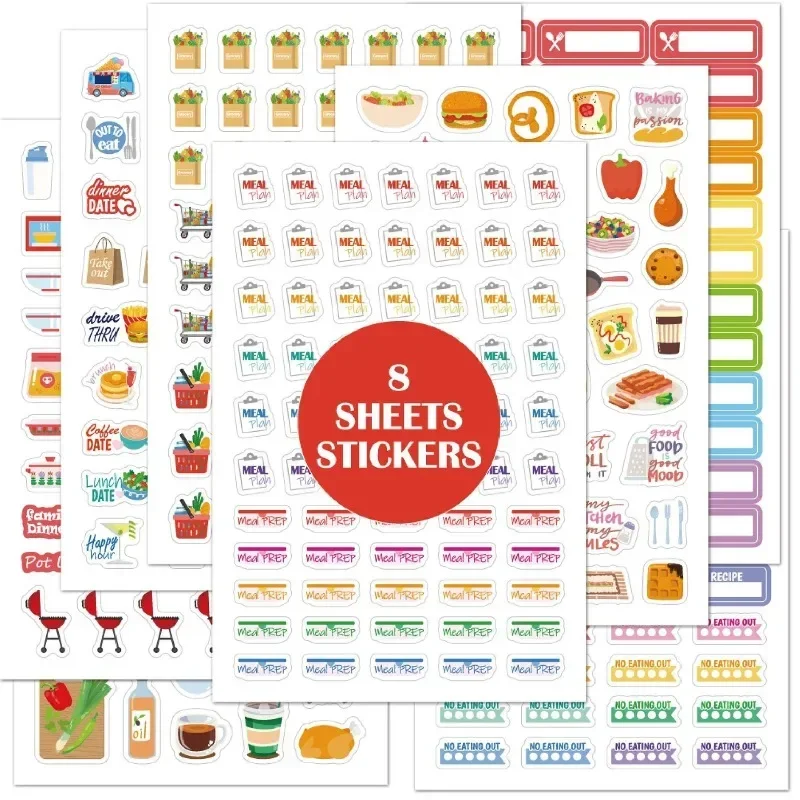 ملصقات تخطيط الطعام، ملصقات تزيين القرطاسية، كتاب الطعام اليومي والتسوق للمخططات، مجلة التقويمات #6