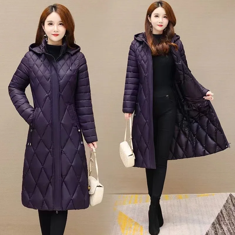 Middle-aged Mother Long Down Jacket 2023 Winter Women Hooded Parkas Coat Female Loose Padded Cotton Thicken Warm Puffer Jackets