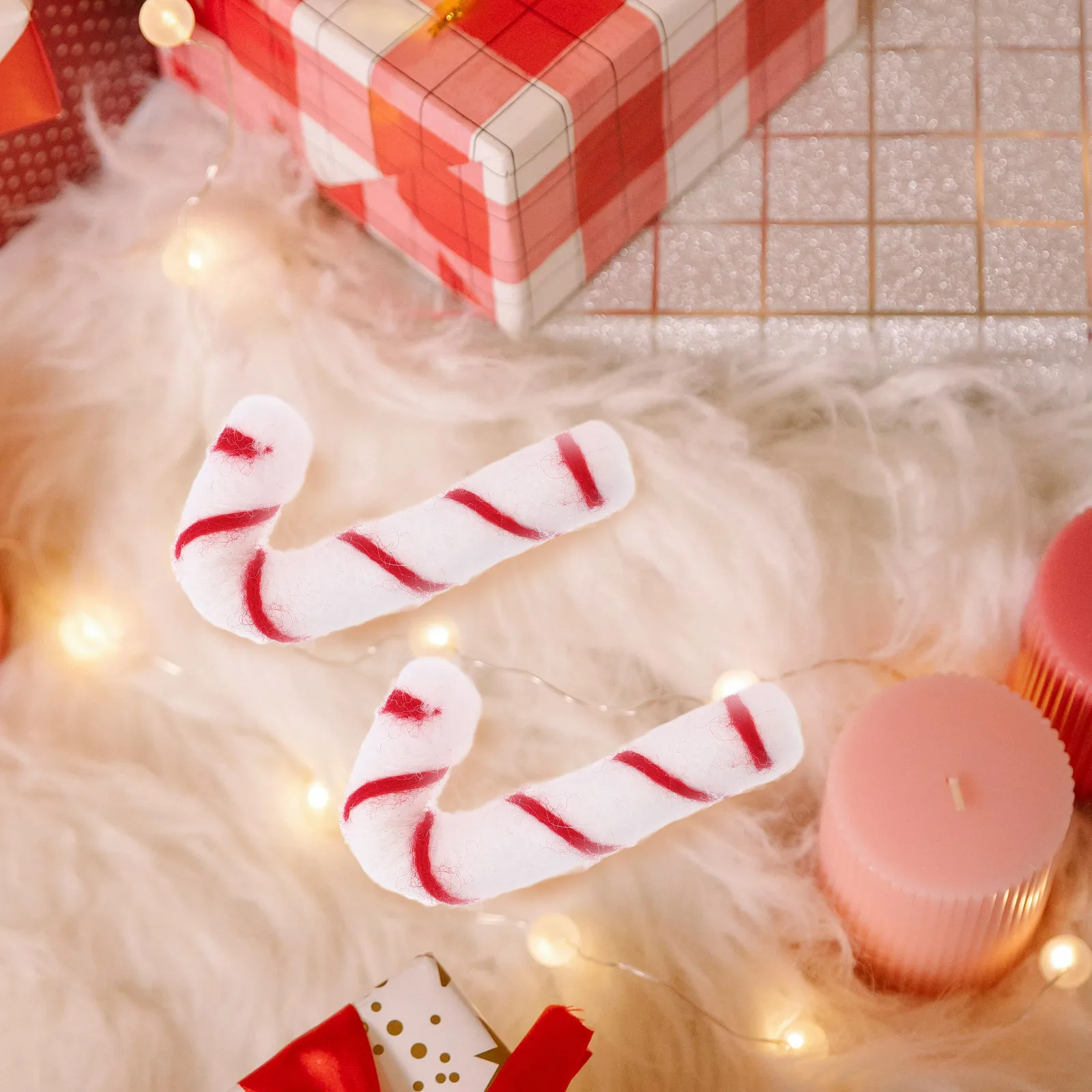 

6pcs Wool Felt Candy Cane Christmas Mini Decorations For Tree Ornaments Scrapbook Phone Case Nail Art Craft Xmas Party Favours