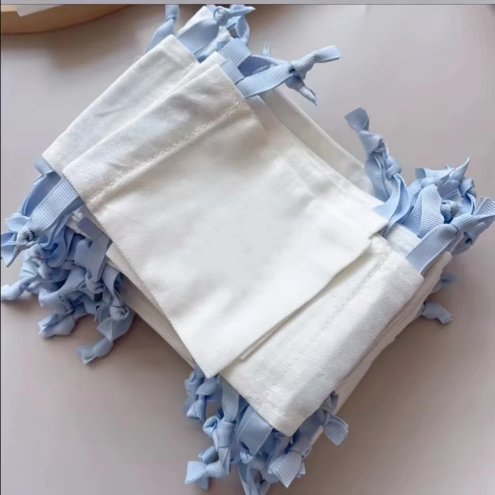 50/100Pcs custom Logo Cotton Jewelry Bag Canvas Muslin Drawstring Ribbon Pouch Gift Pocket Wedding Favors For Guests Party