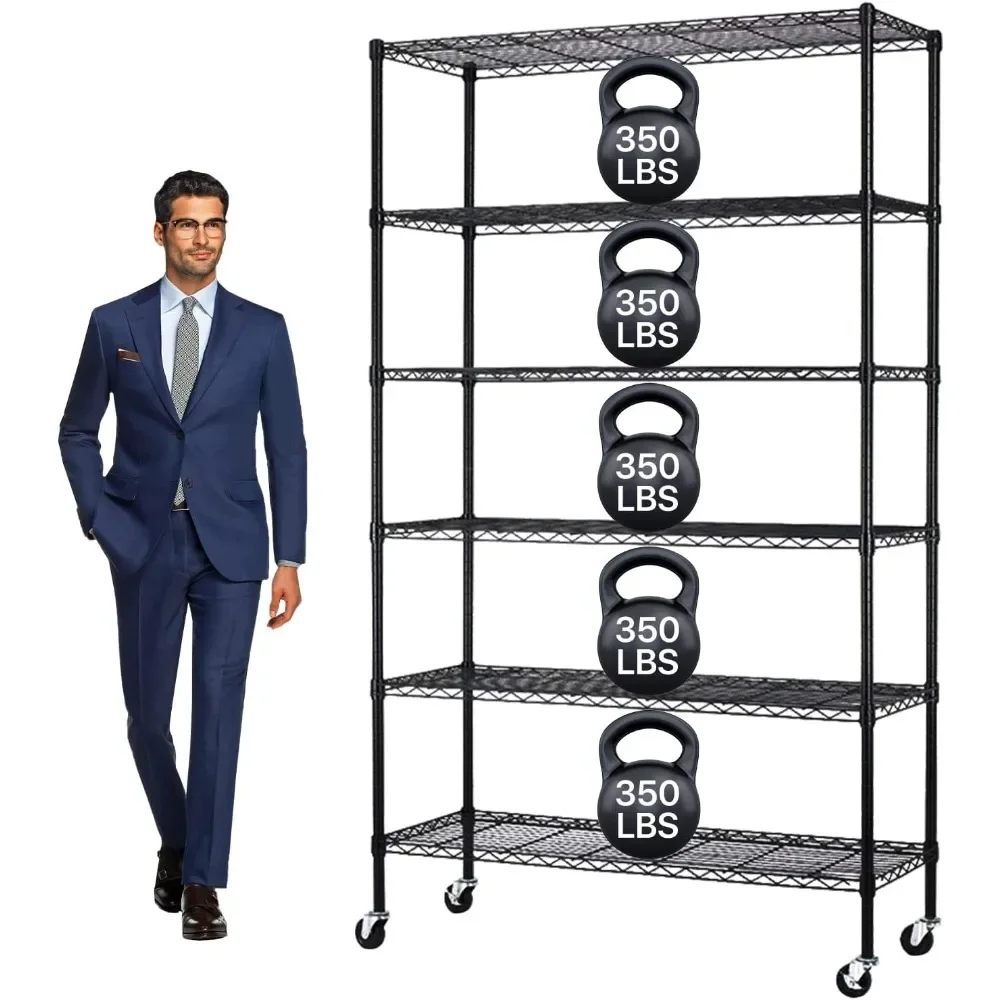 Storage Shelves Metal Shelf Wire Shelving Unit with Wheels 6 Tier NSF Certification Adjustable Garage Utility Steel Heavy Duty