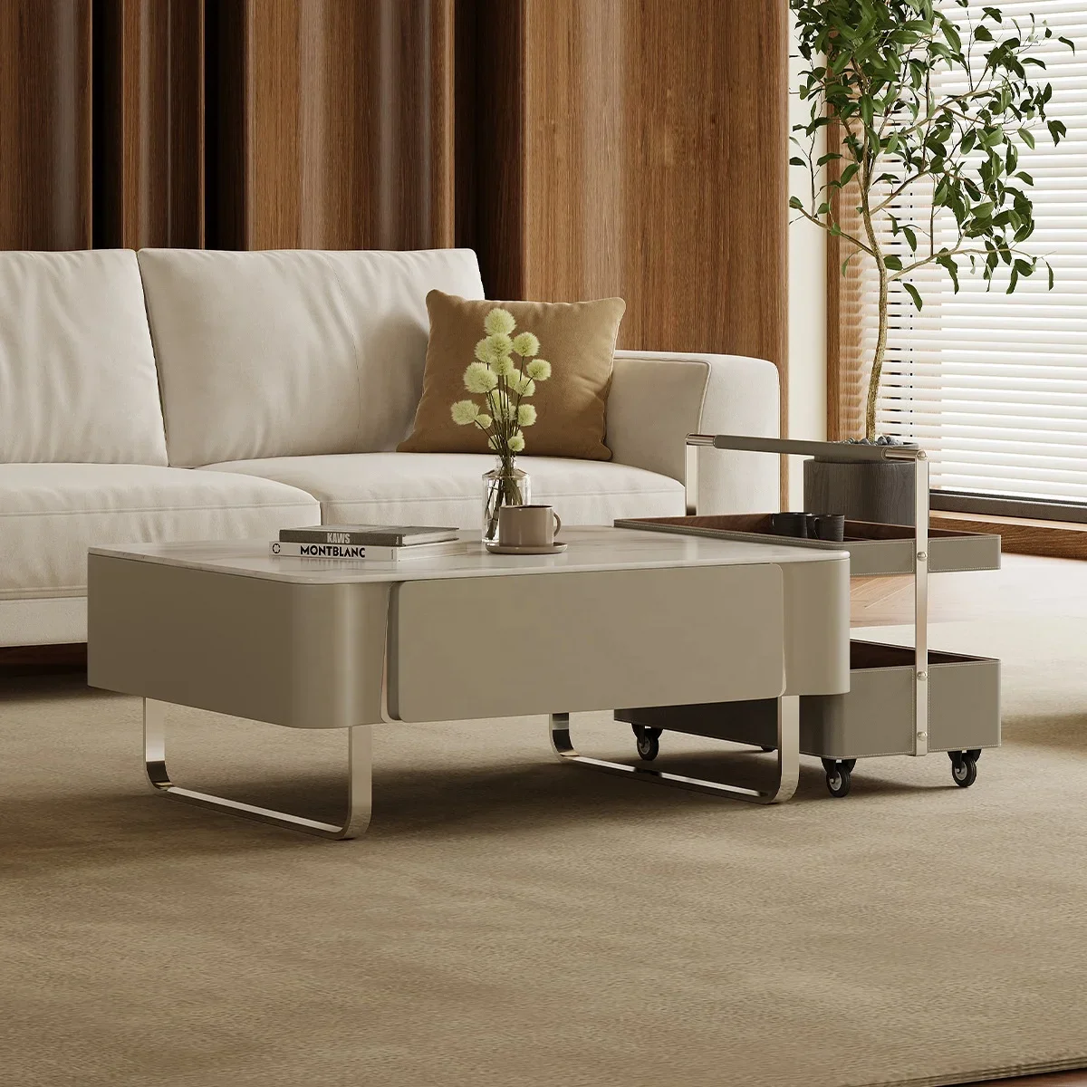 

#Nordic Modern Marble Storage Coffee Table Creative Combination Coffee Table Modern Simple Stainless Steel Art Square Table