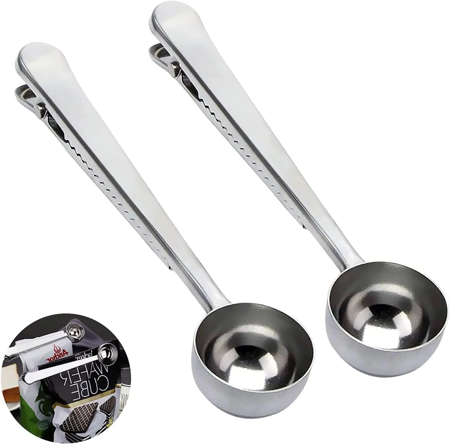 Coffee Scoop Clip Stainless Steel Tablespoon Coffee Spoon With Long Handle Multifunction Sealing Bag Clip For Tea, Coffee