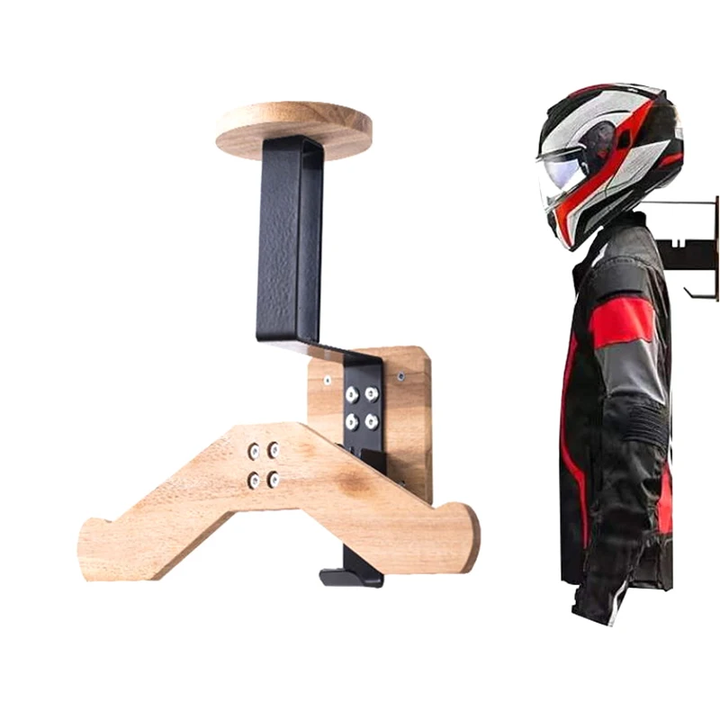 1pc Helmet Rack Wall Mount Motorcycle Helmet Holder Wooden Bicycle Helmet Display Hanger With Hooks All-in-one Helmet Key Rack